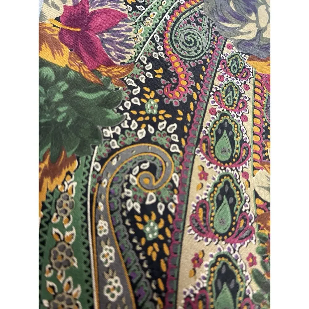 Rare Vintage Napoleon Silk Tie Paisley Floral Gold Plate Keeper Loop Jewel Tone